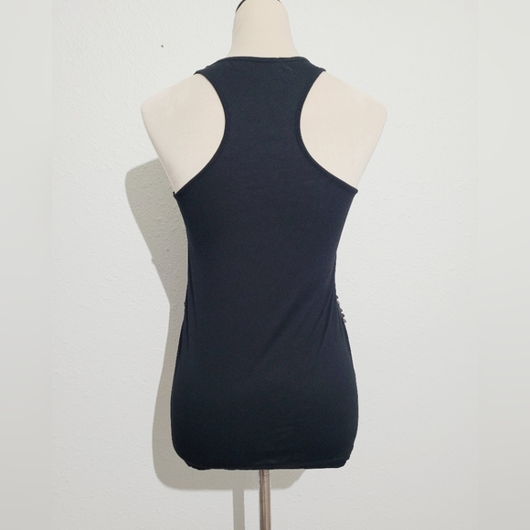 Almost Famous Womans Size M Black Racerback Tank top Sequin Sparkly Embellished - Picture 4 of 10